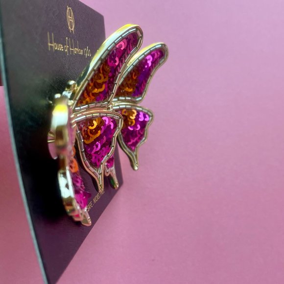 NWT House of Harlow 1960 Butterfly Earrings - 3D Pink Orange Sparkly Butterfly - Picture 3 of 7